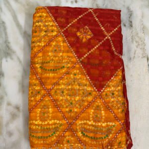 Home page Bandhani Georgette Saree in Red and Yellow