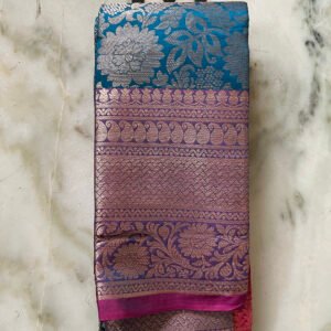 Home page Peacock Blue Purple Kanjivaram Saree